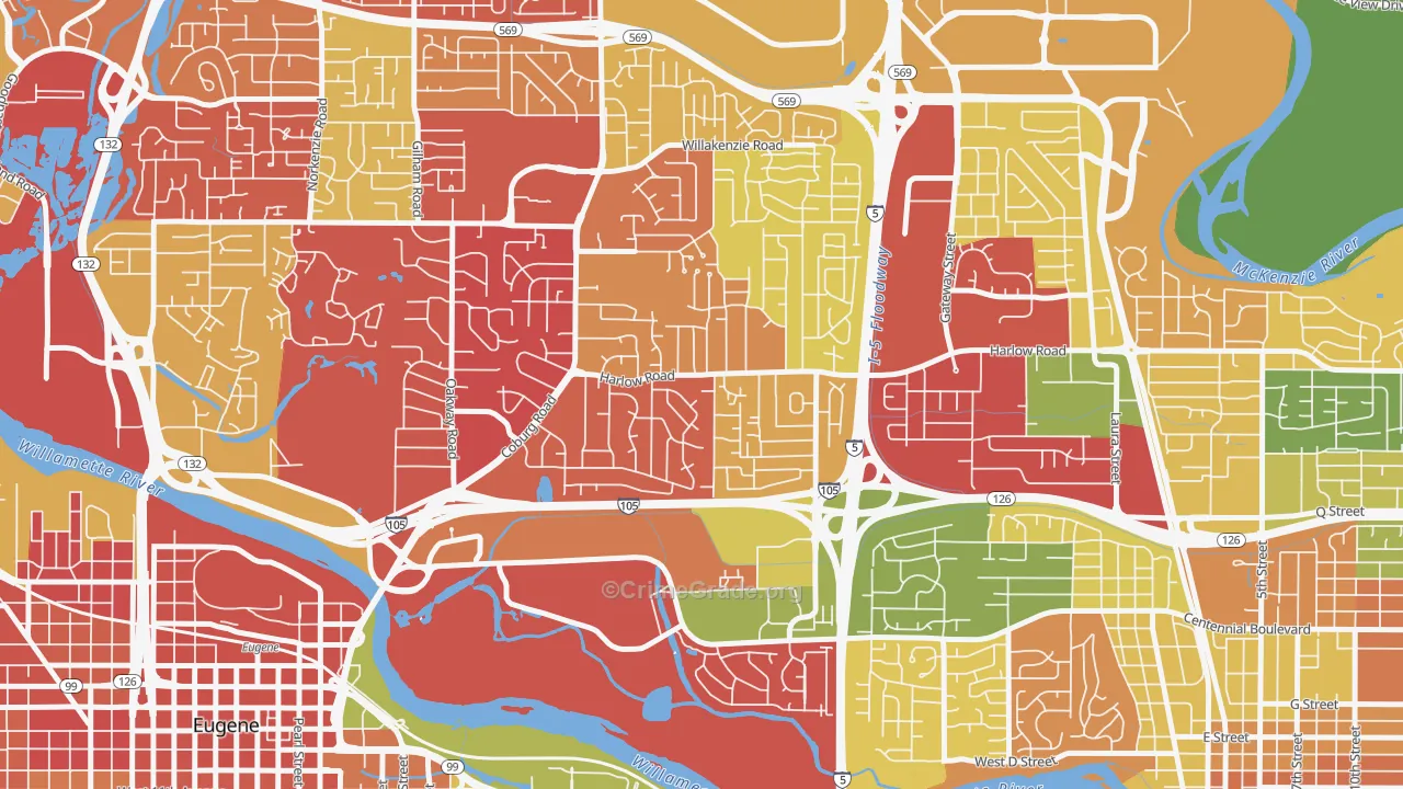 Harlow, Eugene, OR Map of Arson Rates