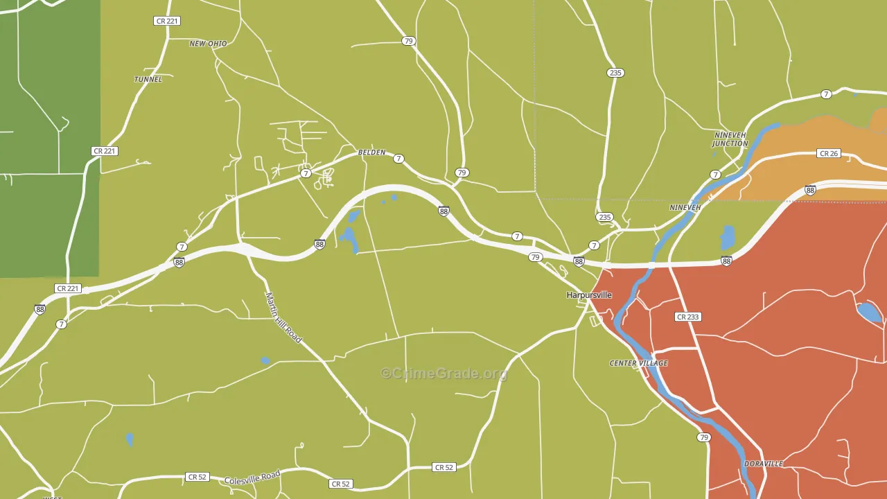 Harpursville, NY Map of Arson Rates