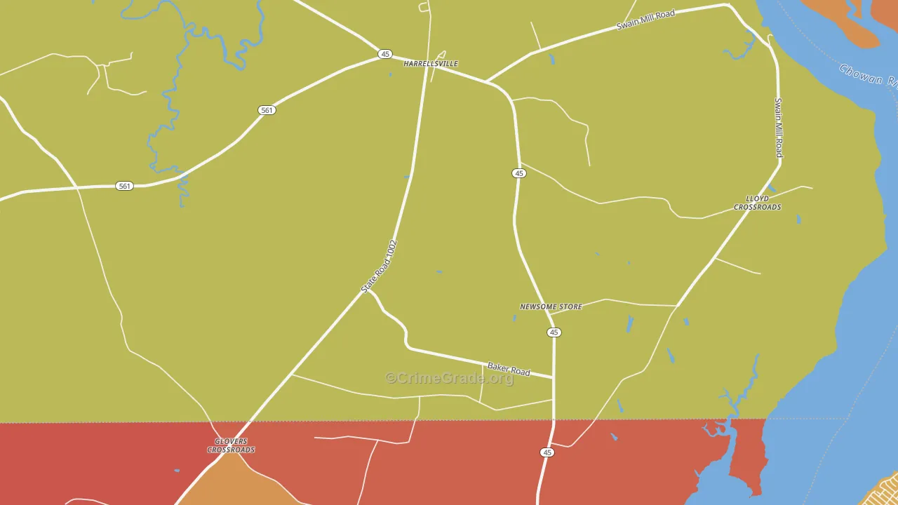 Harrellsville, NC Map of Arson Rates