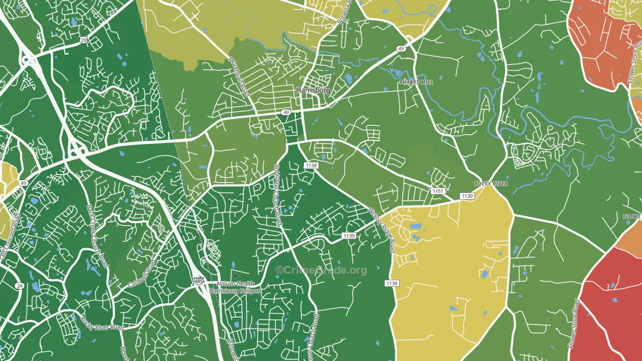 Harrisburg, NC Map of Arson Rates