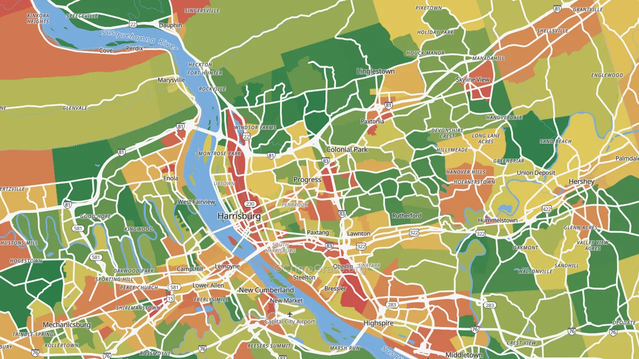 Harrisburg, PA Map of Arson Rates