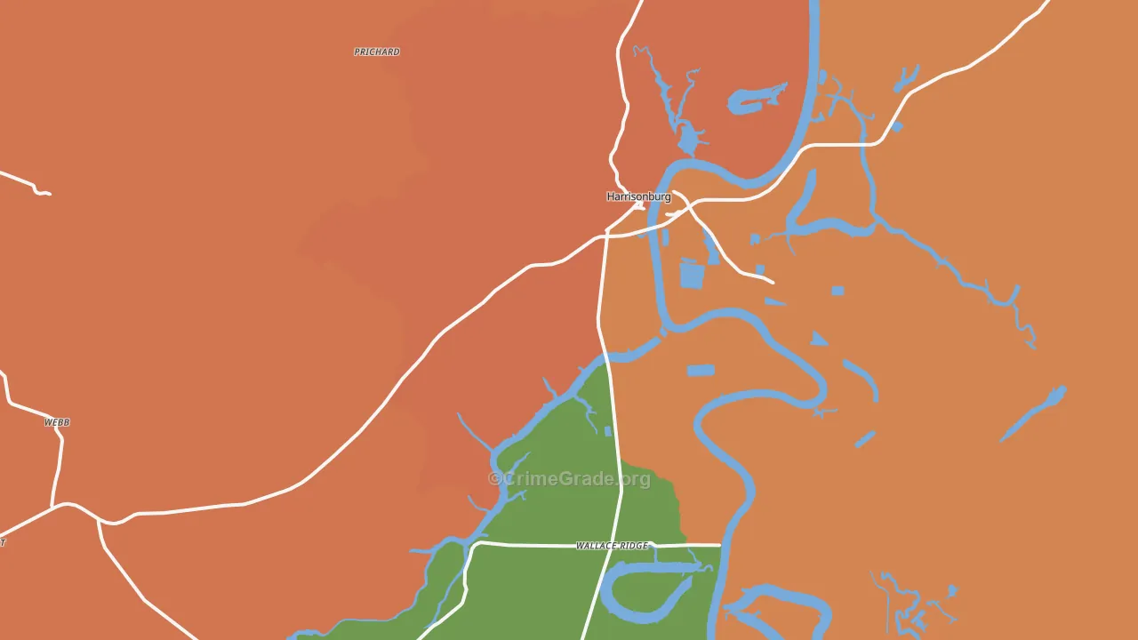 Harrisonburg, LA Map of Arson Rates