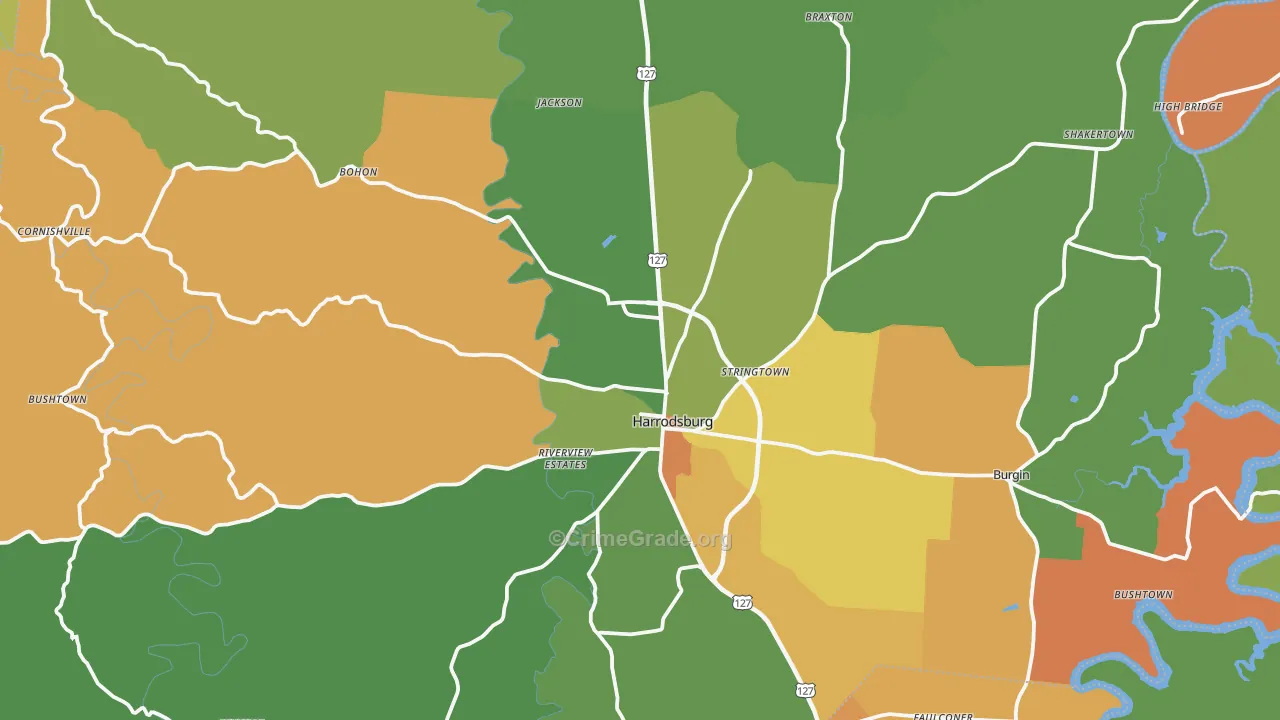 Harrodsburg, KY Map of Arson Rates