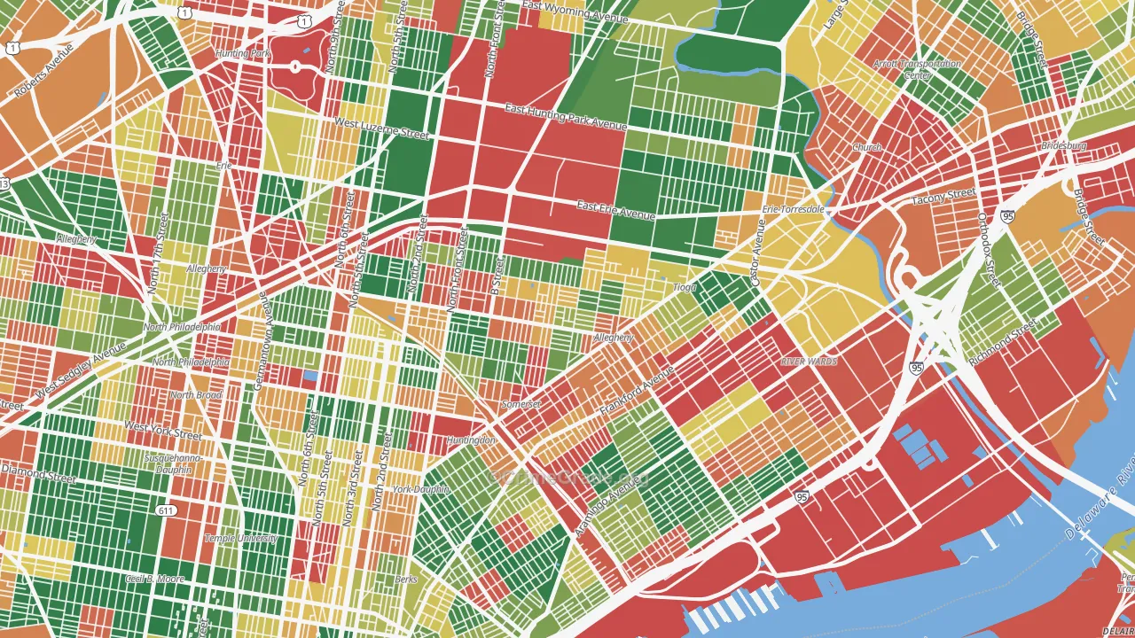 Harrowgate, Philadelphia, PA Map of Arson Rates