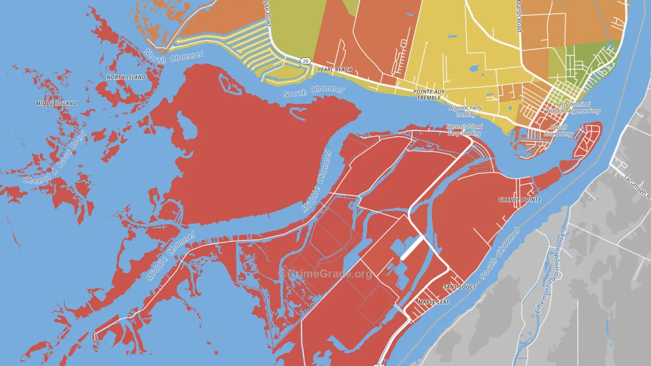 Harsens Island, MI Map of Arson Rates