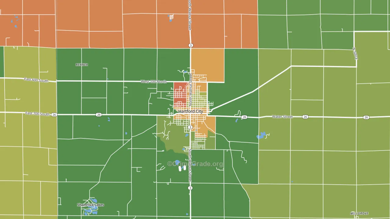 Hartford City, IN Map of Arson Rates