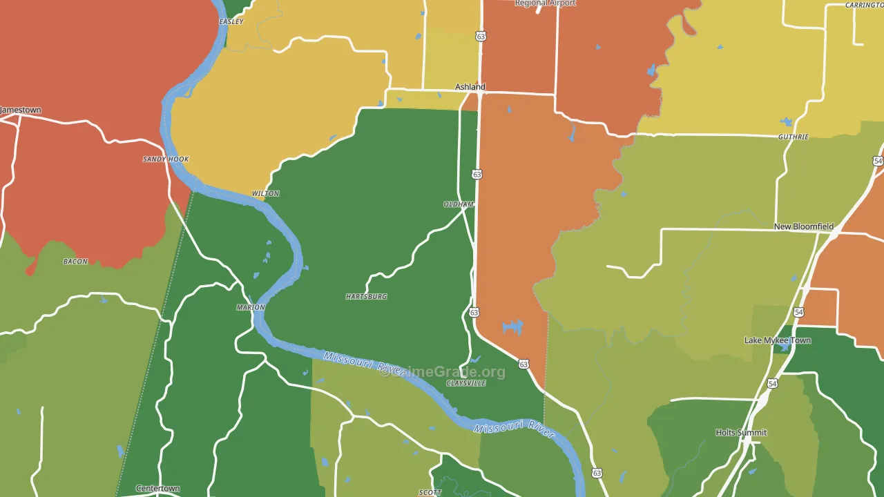 Hartsburg, MO Map of Arson Rates