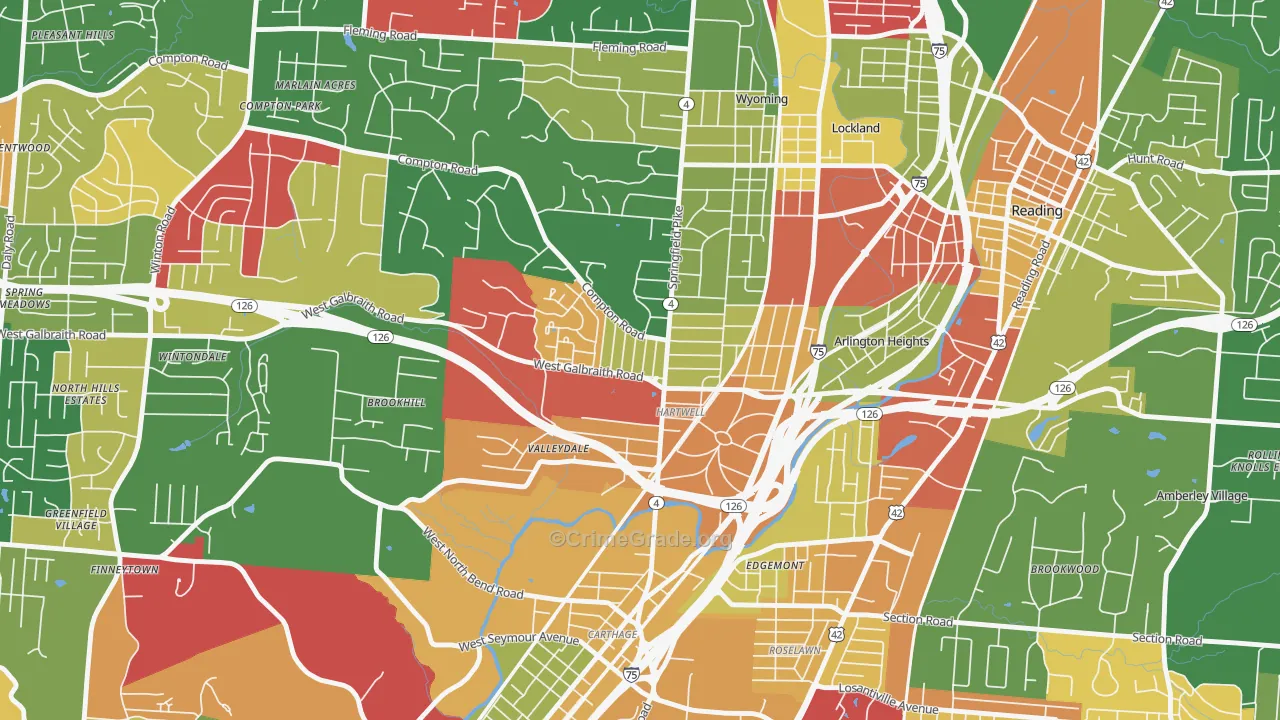 Hartwell, Cincinnati, OH Map of Arson Rates