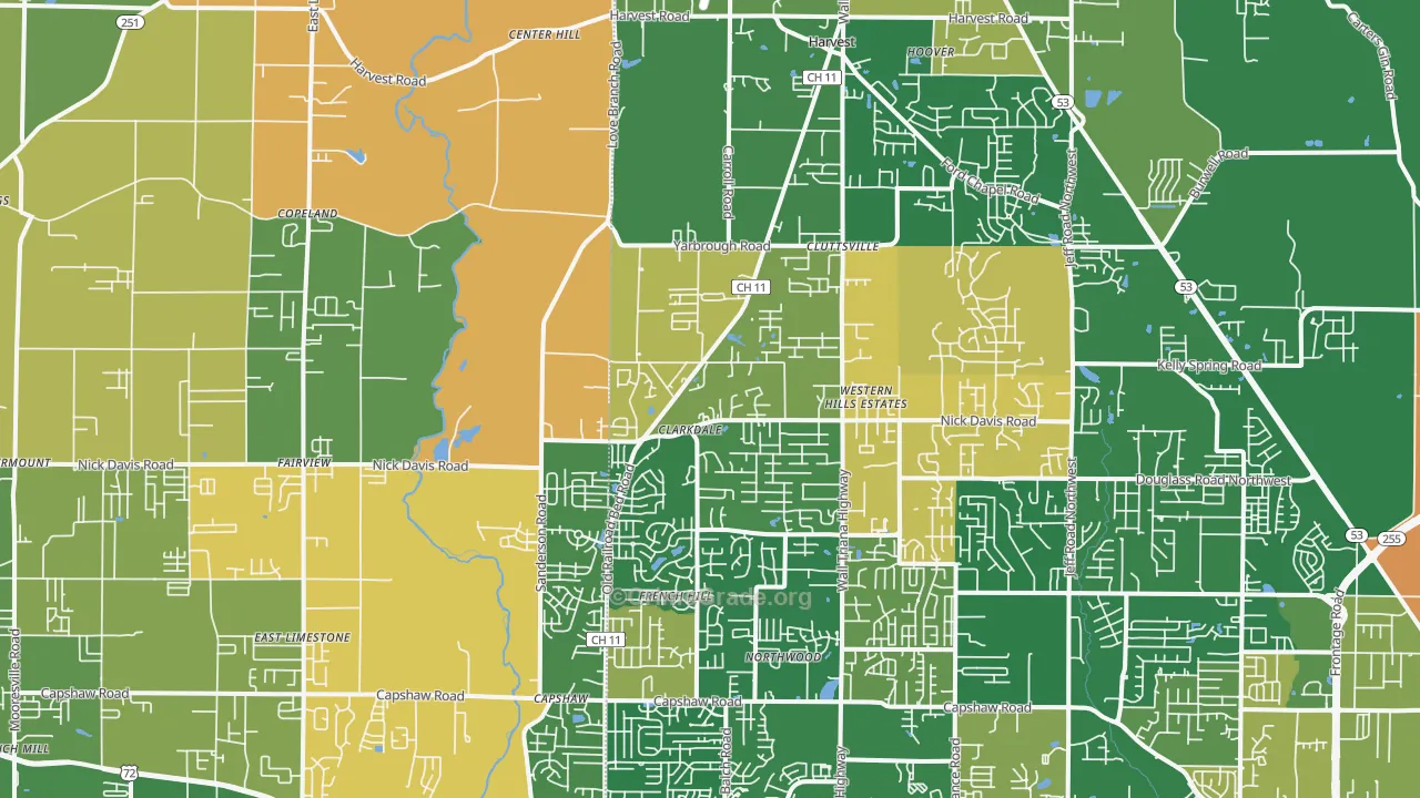 Harvest, AL Map of Arson Rates