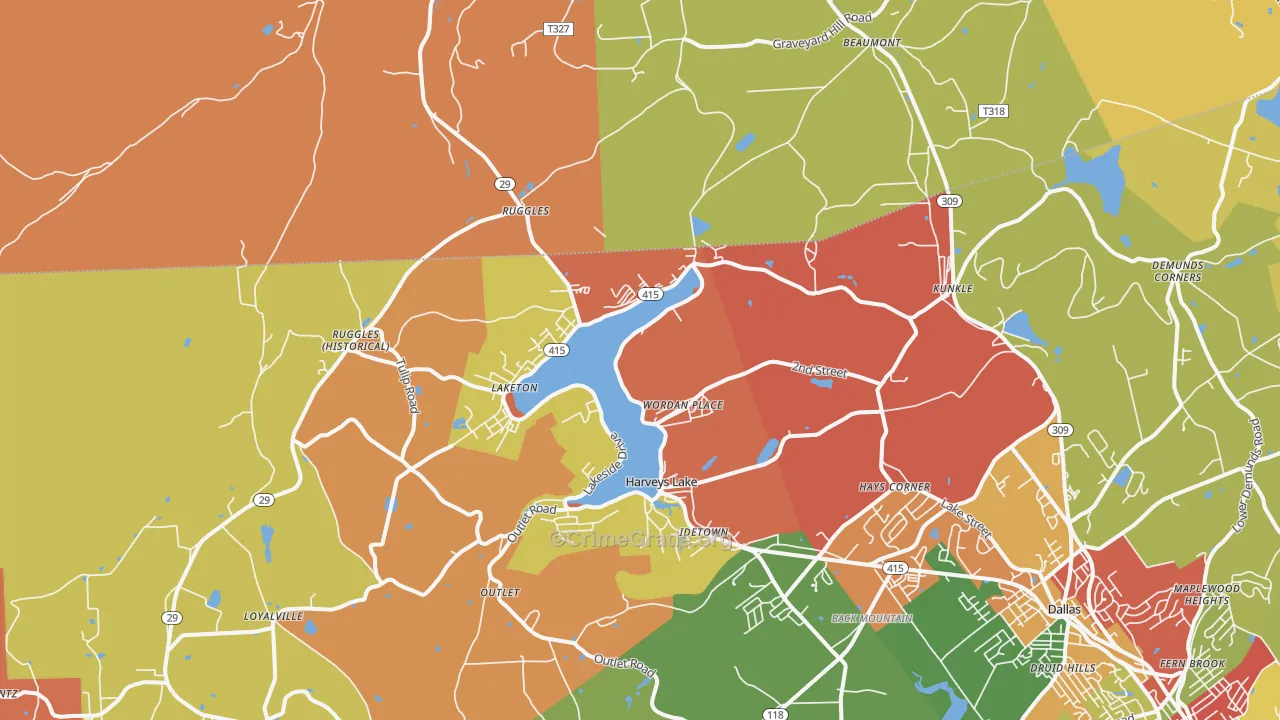 Harveys Lake, PA Map of Arson Rates