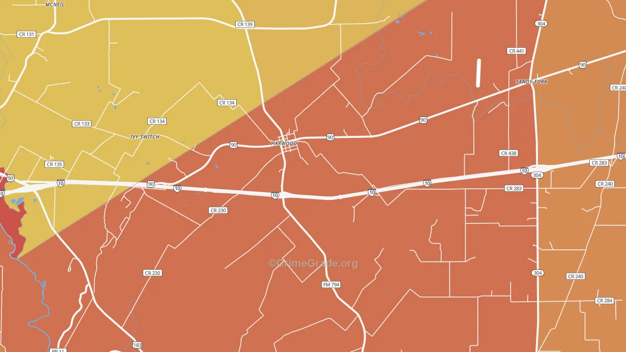 Harwood, TX Map of Arson Rates