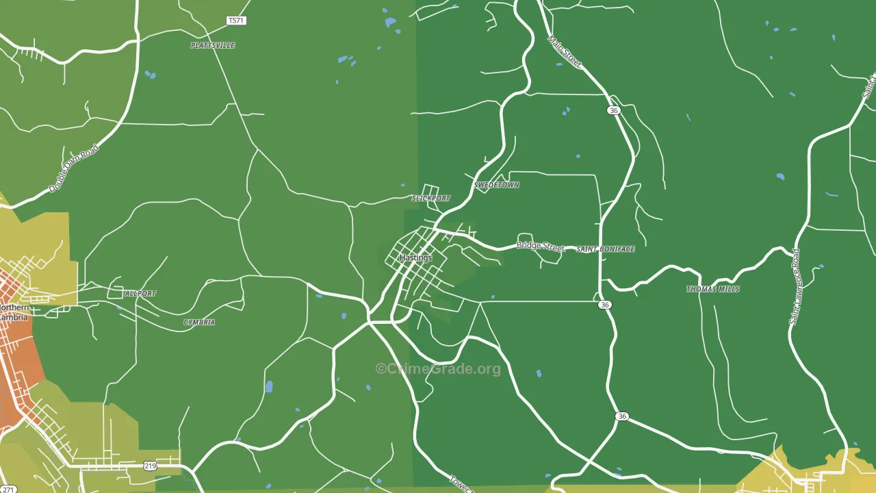 Hastings, PA Map of Arson Rates