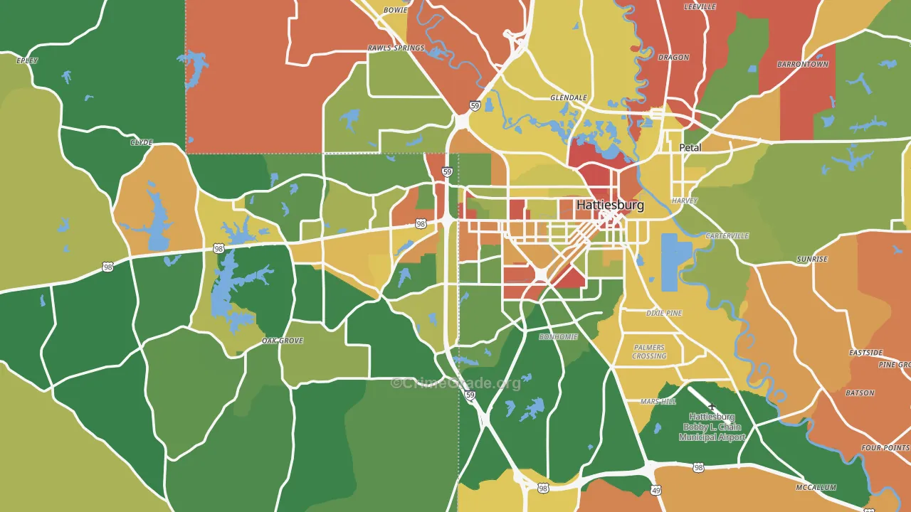 Hattiesburg, MS Map of Arson Rates