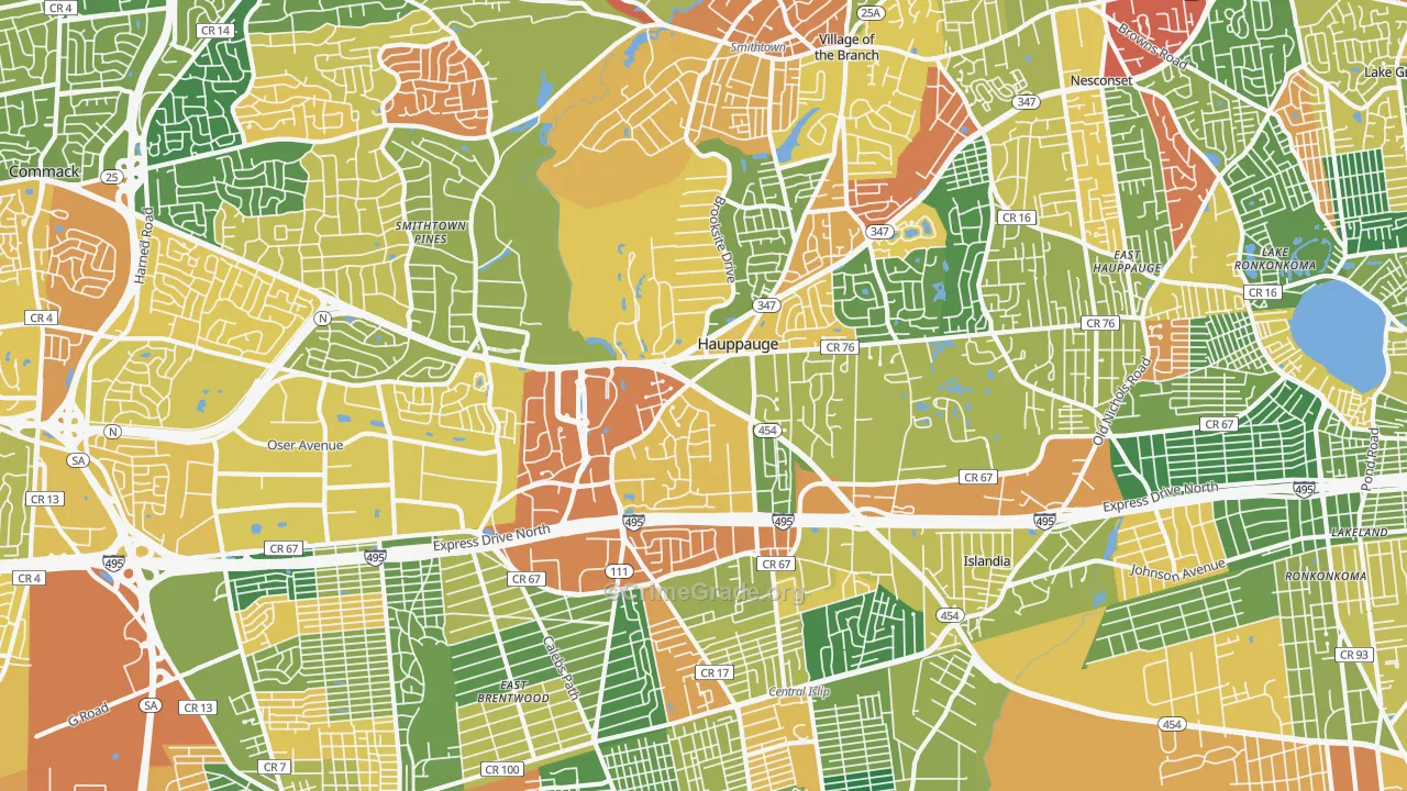 Hauppauge, NY Map of Arson Rates