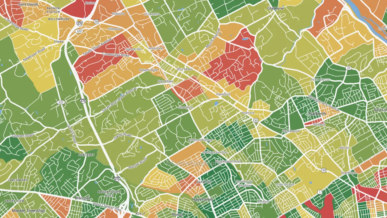 Haverford, PA Map of Arson Rates