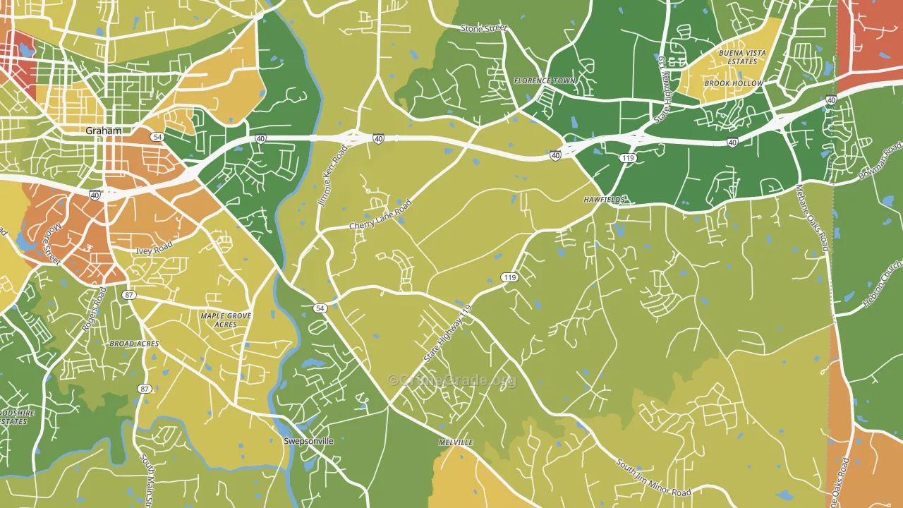 Haw River, NC Map of Arson Rates