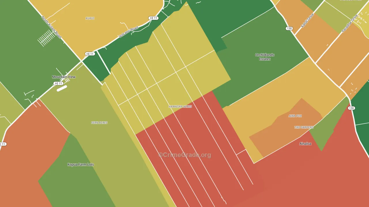 Hawaiian Acres, Keaau, HI Map of Arson Rates