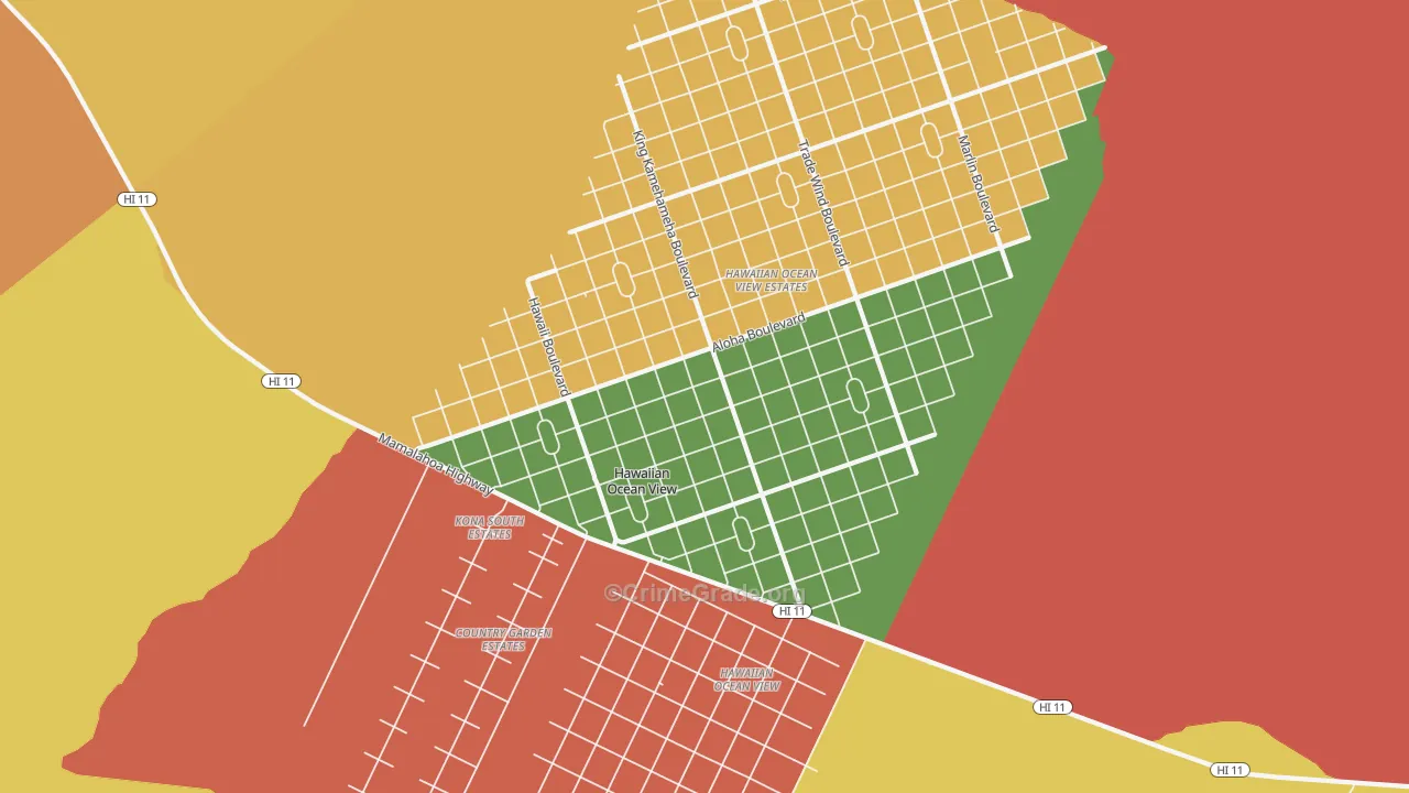 Hawaiian Ocean View, HI Map of Arson Rates