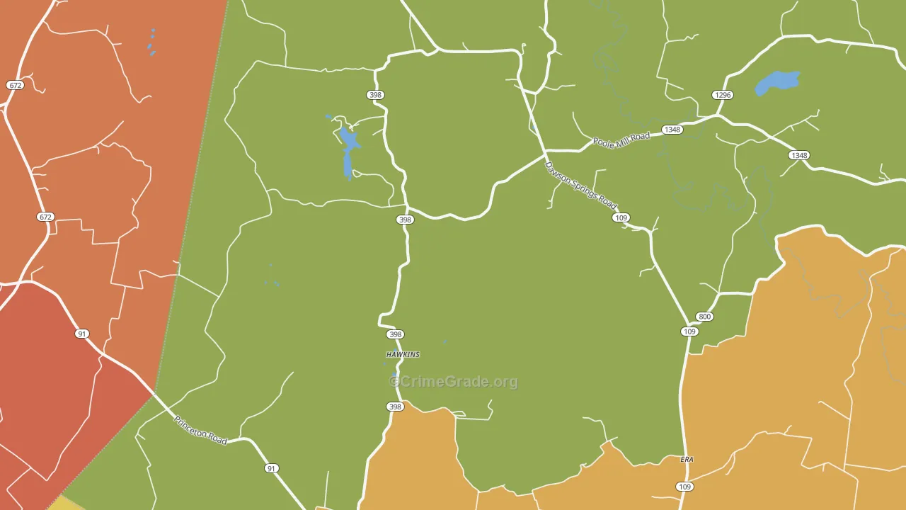 Hawkins, KY Map of Arson Rates