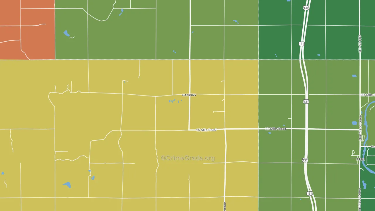 Hawkins, MI Map of Arson Rates