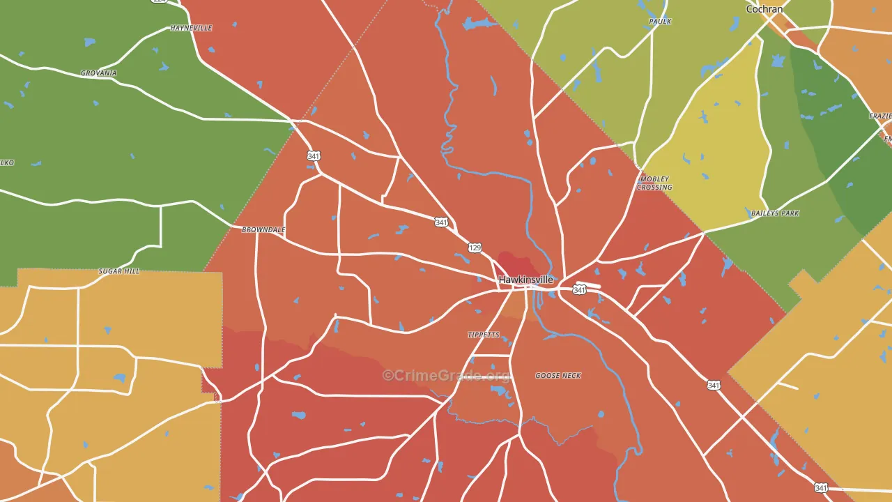 Hawkinsville, GA Map of Arson Rates