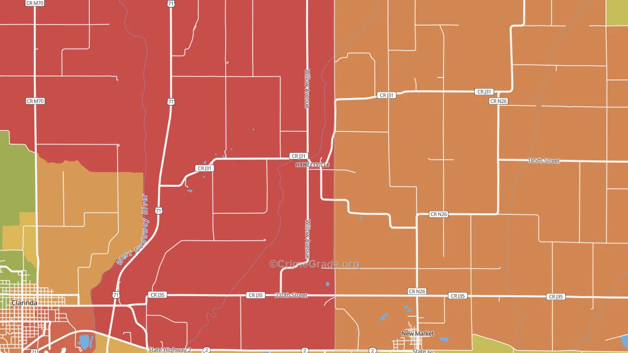 Hawleyville, IA Map of Arson Rates