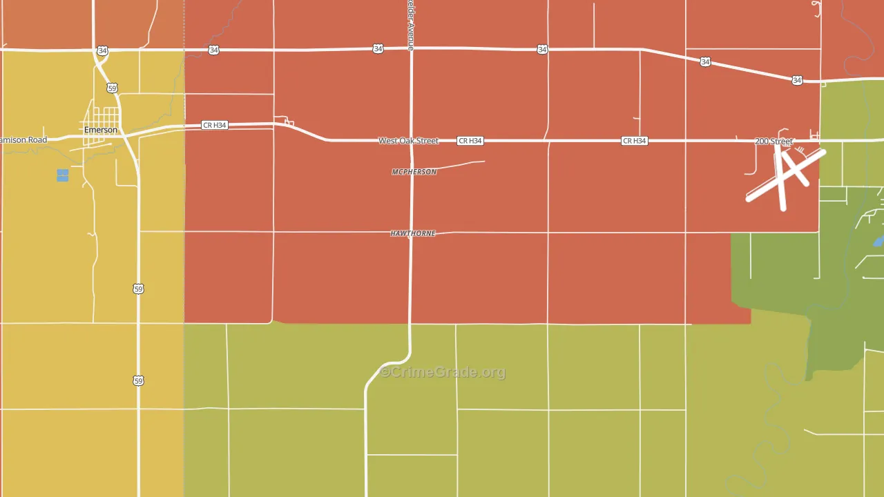 Hawthorne, IA Map of Arson Rates