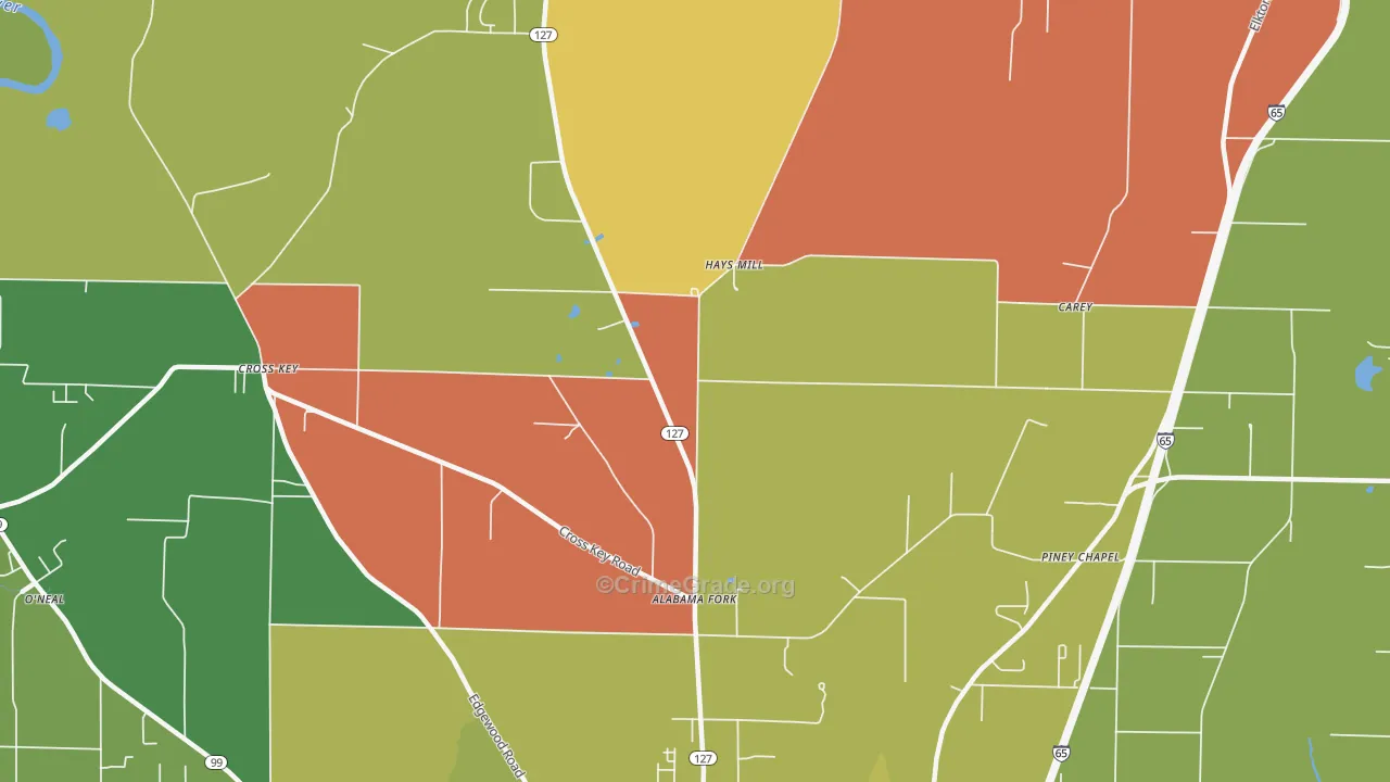 Hays Mill, AL Map of Arson Rates