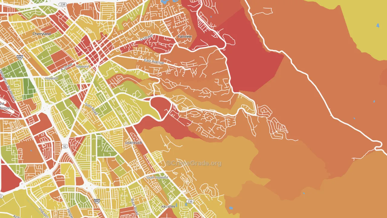 Hayward Highland, Hayward, CA Map of Arson Rates