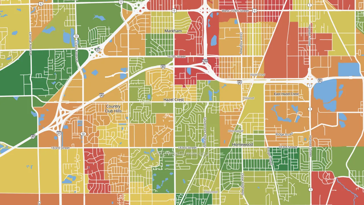 Hazel Crest, IL Map of Arson Rates