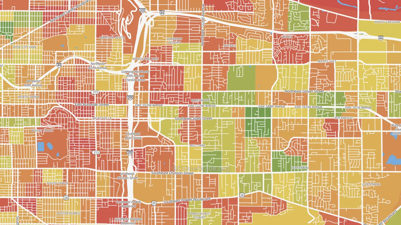 Hazelwood-Mill Park, Portland, OR Map of Arson Rates