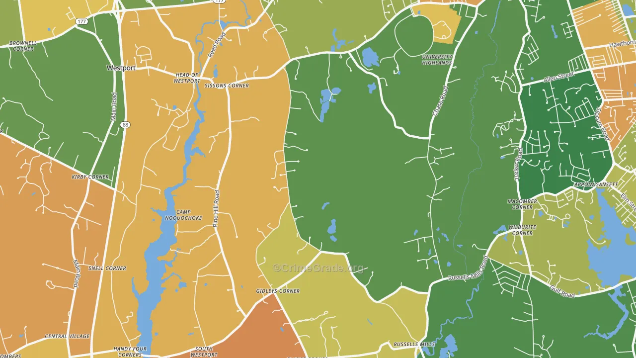 Head of Westport, MA Map of Arson Rates
