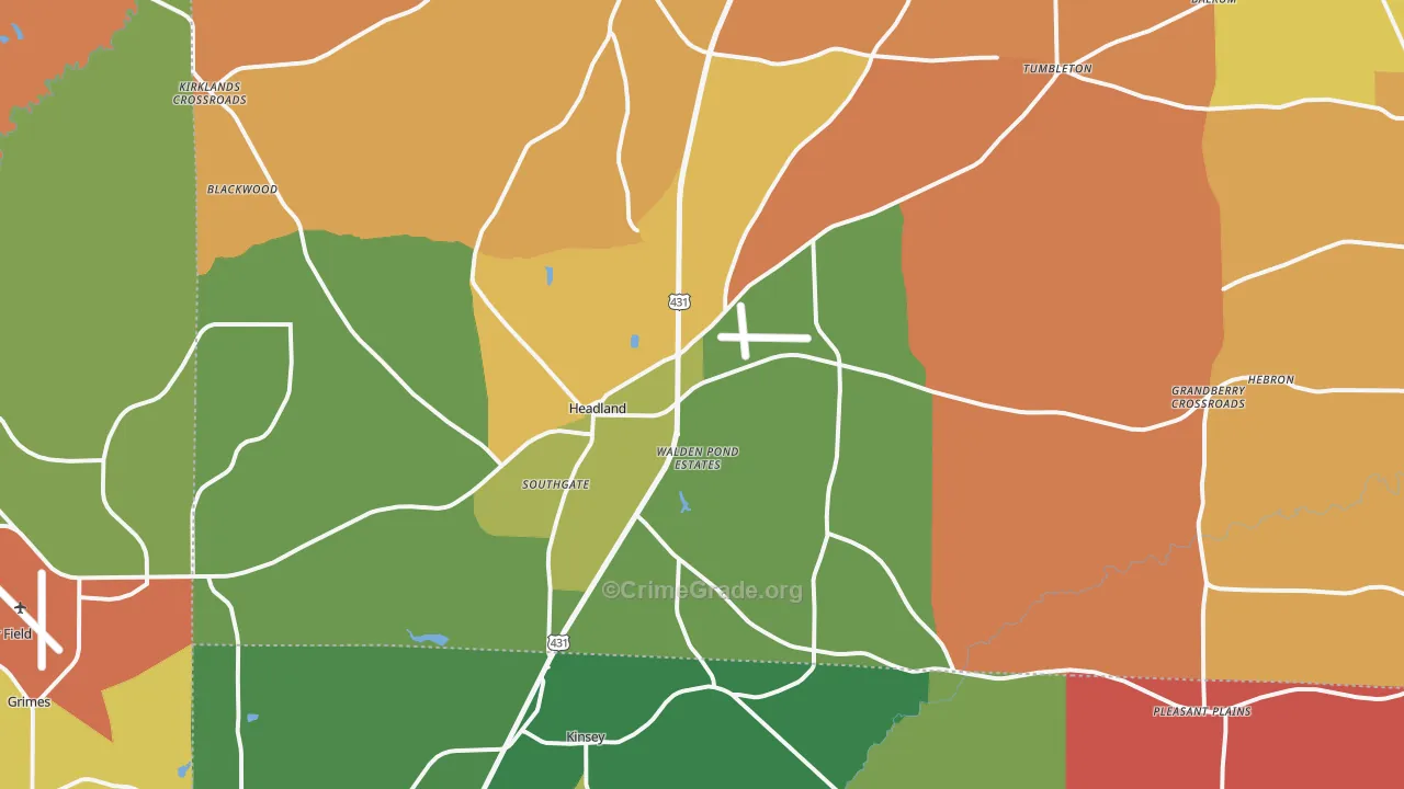 Headland, AL Map of Arson Rates