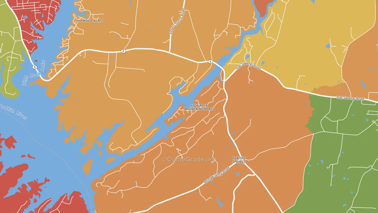 Healing Springs, NC Map of Arson Rates