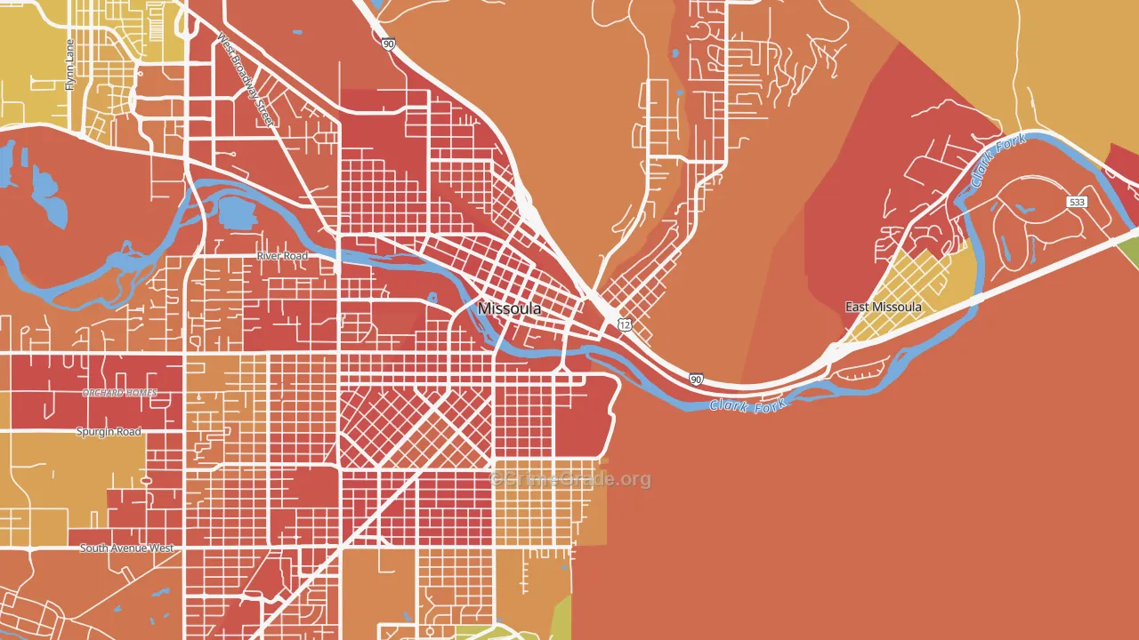 Heart of Missoula, Missoula, MT Map of Arson Rates