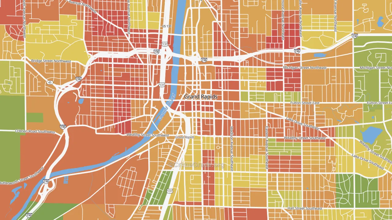Heartside-Downtown, Grand Rapids, MI Map of Arson Rates