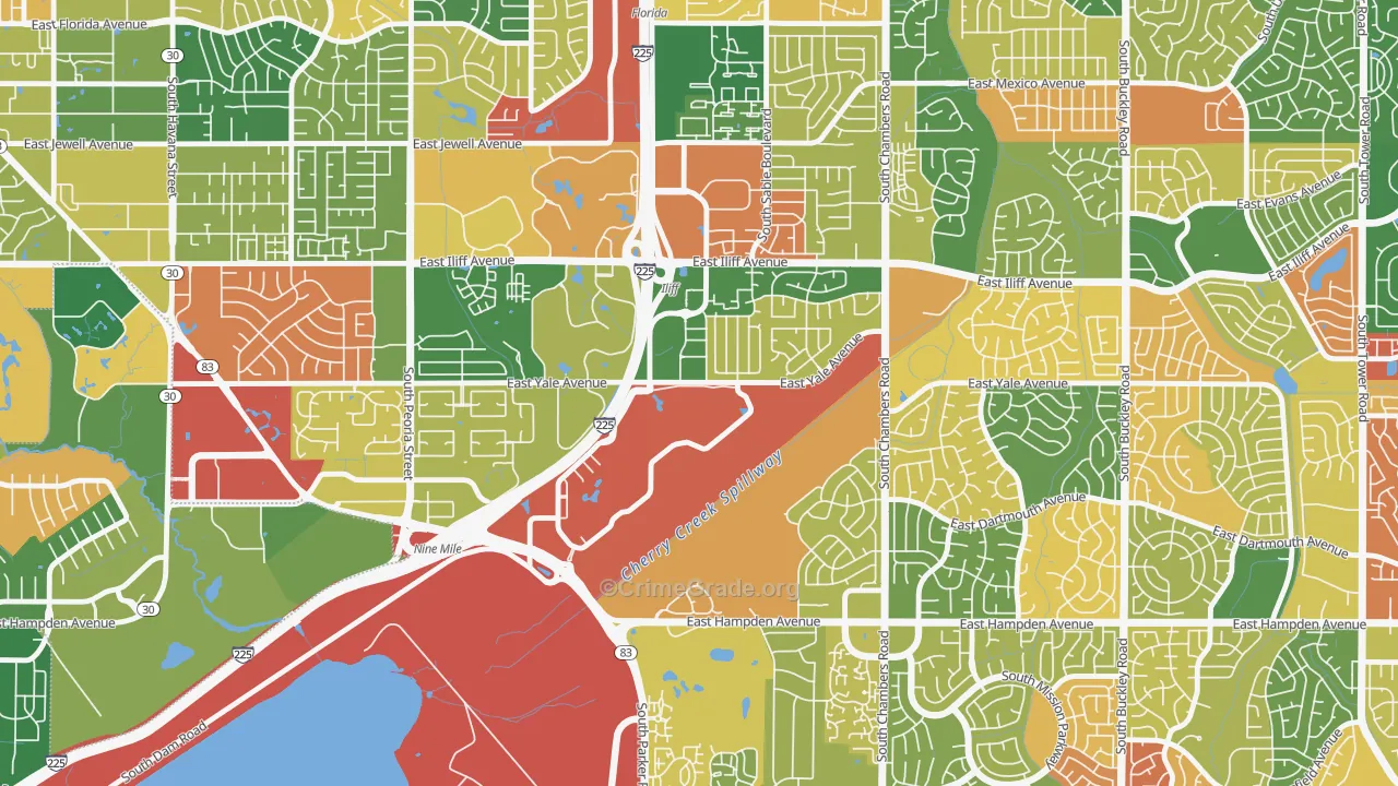 Heather Gardens, Aurora, CO Map of Arson Rates