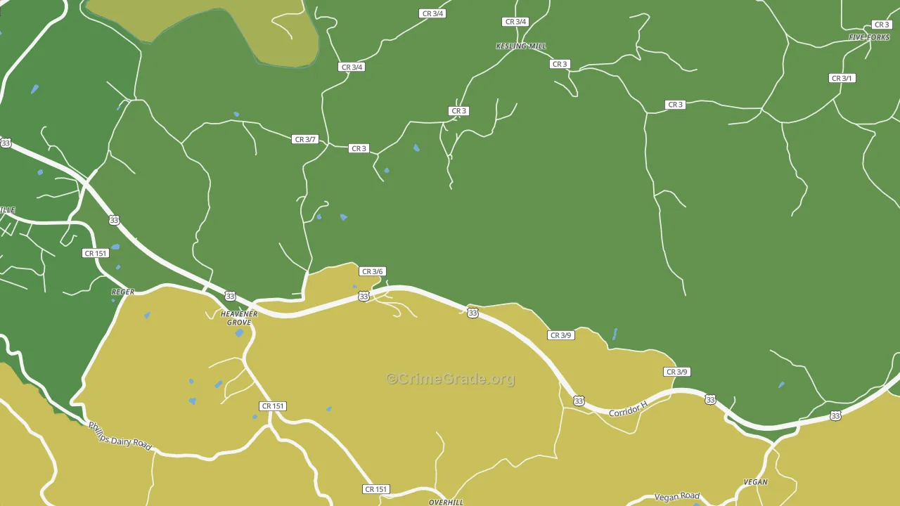 Heavener Grove, WV Map of Arson Rates