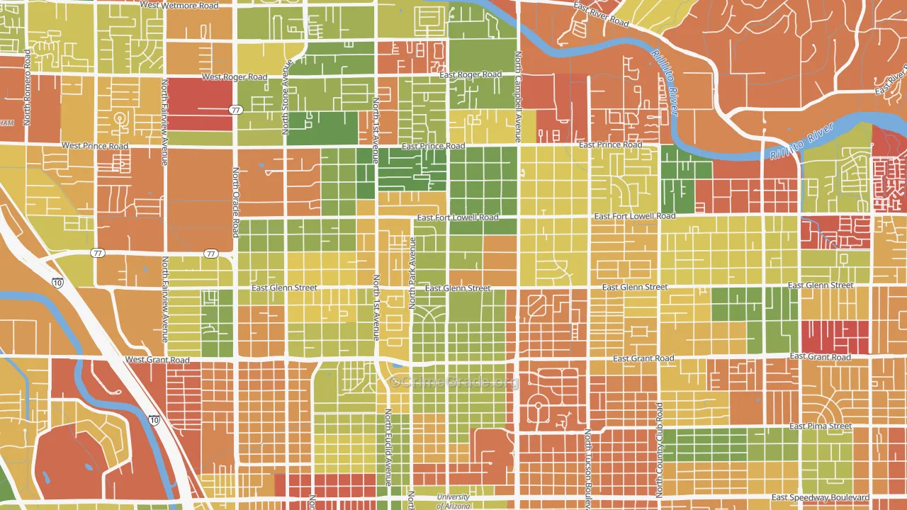 Hedrick Acres, Tucson, AZ Map of Arson Rates