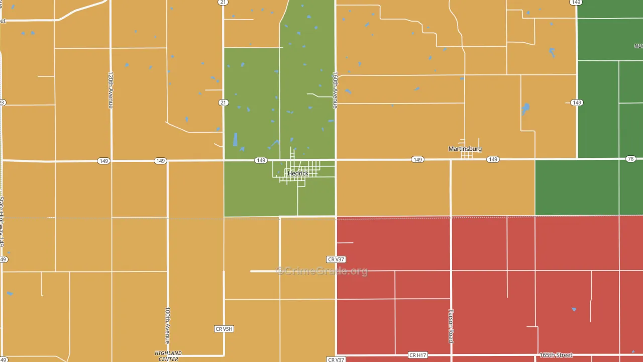 Hedrick, IA Map of Arson Rates