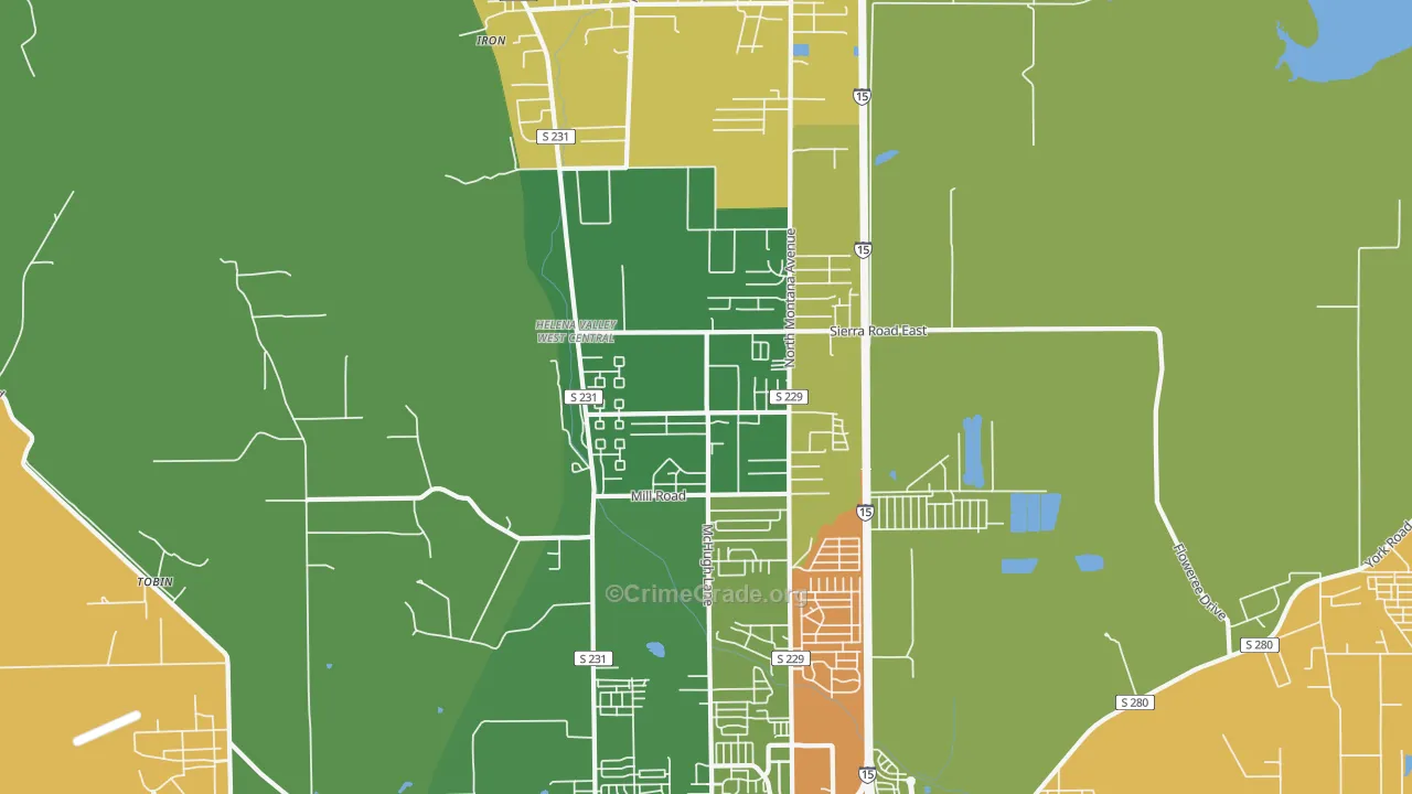 Helena Valley West Central, MT Map of Arson Rates
