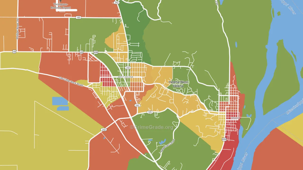 Helena-West Helena, AR Map of Arson Rates