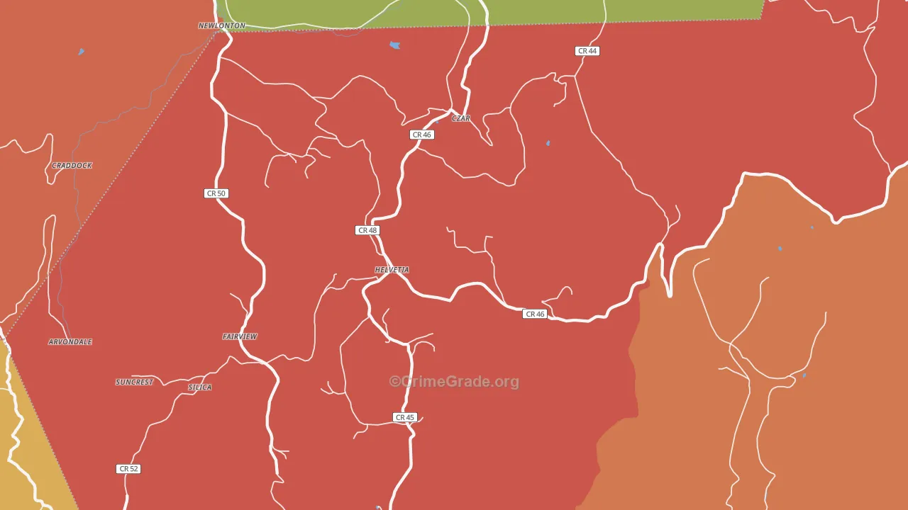 Helvetia, WV Map of Arson Rates