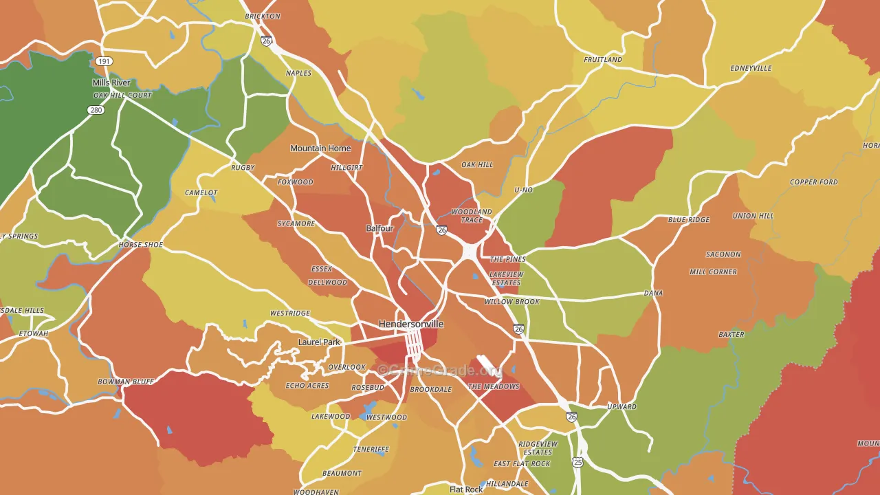 Hendersonville, NC Map of Arson Rates