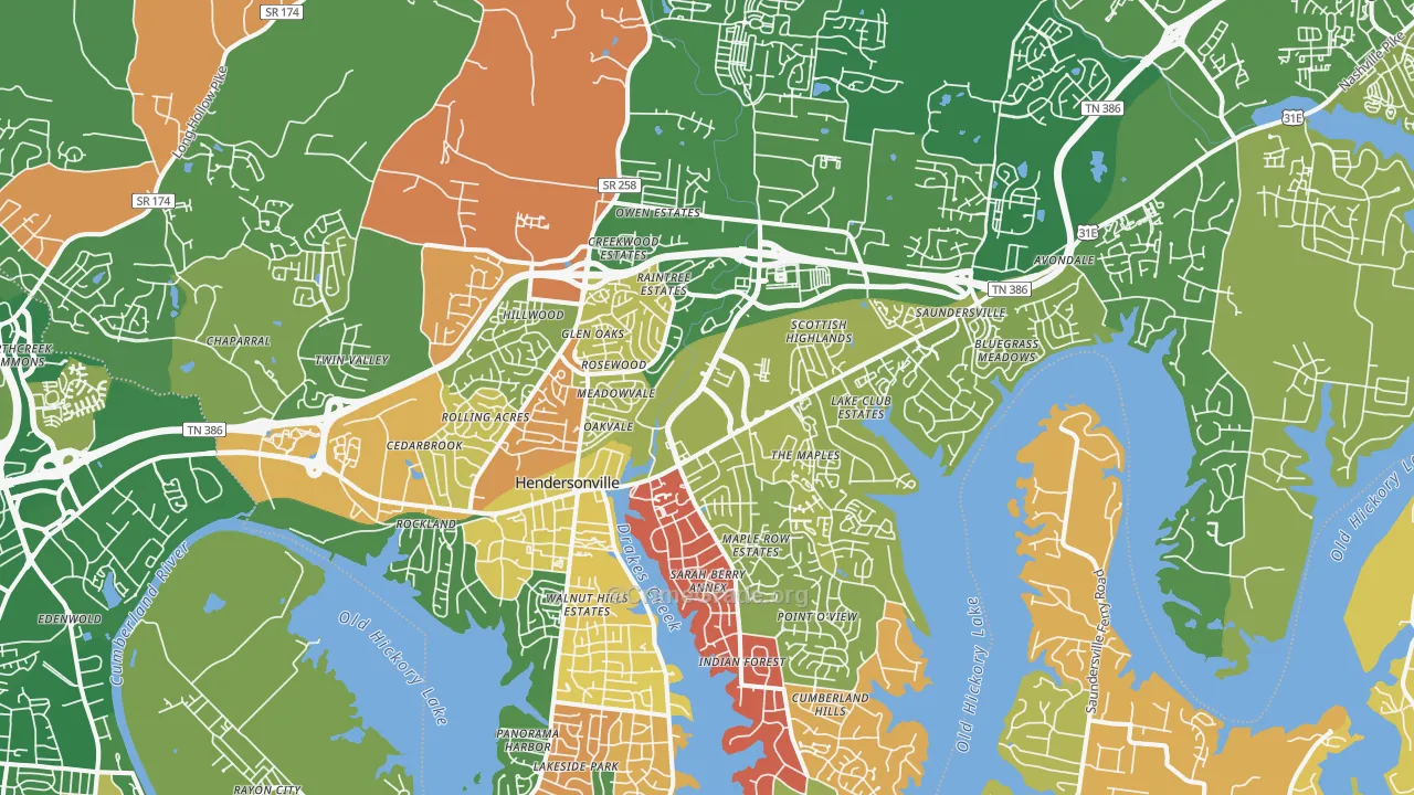 Hendersonville, TN Map of Arson Rates
