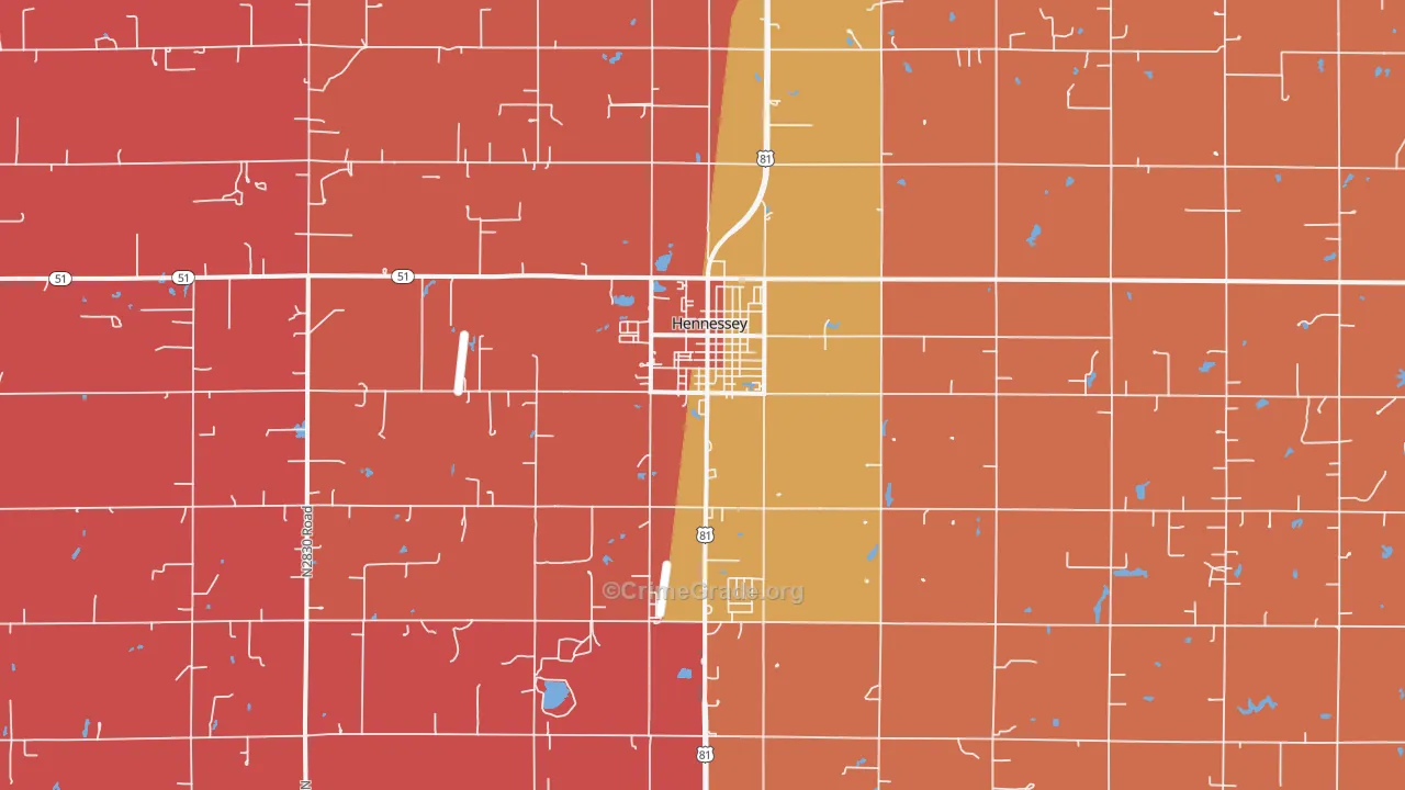 Hennessey, OK Map of Arson Rates