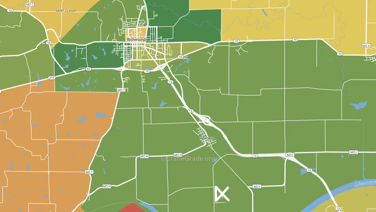 Henrietta, MO Map of Arson Rates