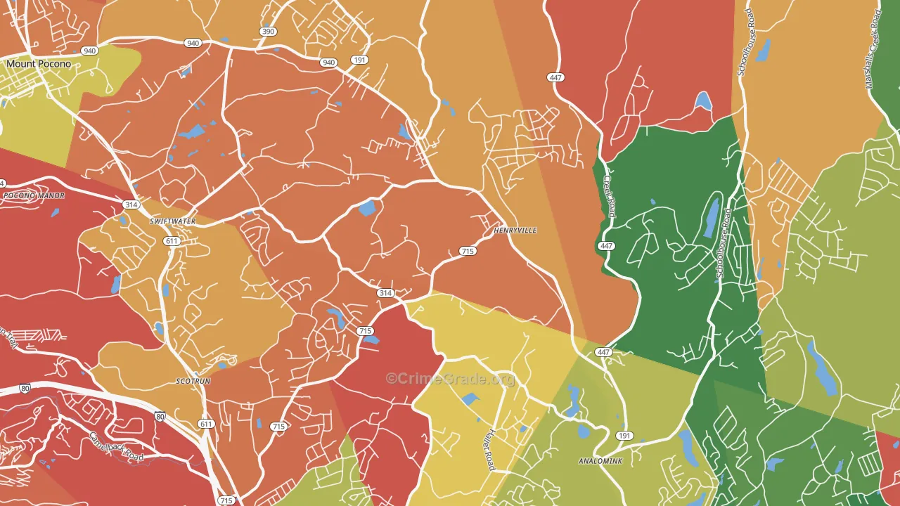 Henryville, PA Map of Arson Rates