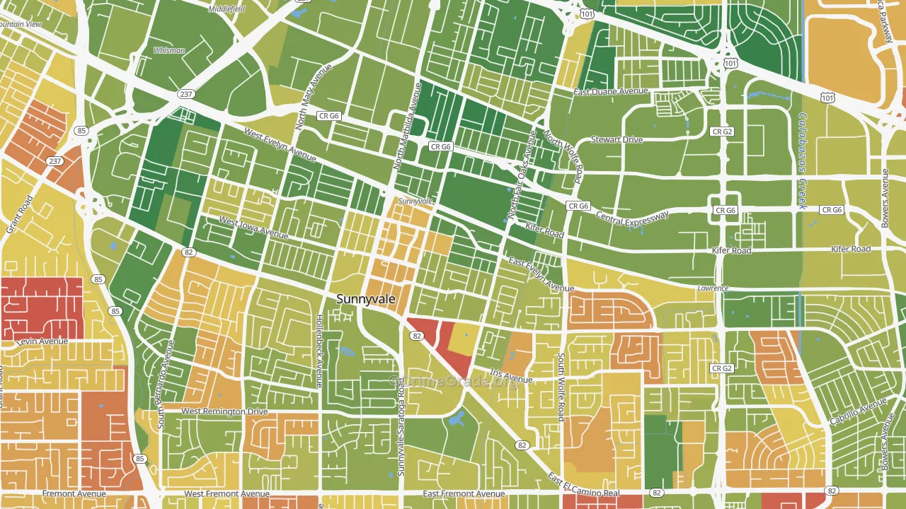 Heritage District, Sunnyvale, CA Map of Arson Rates