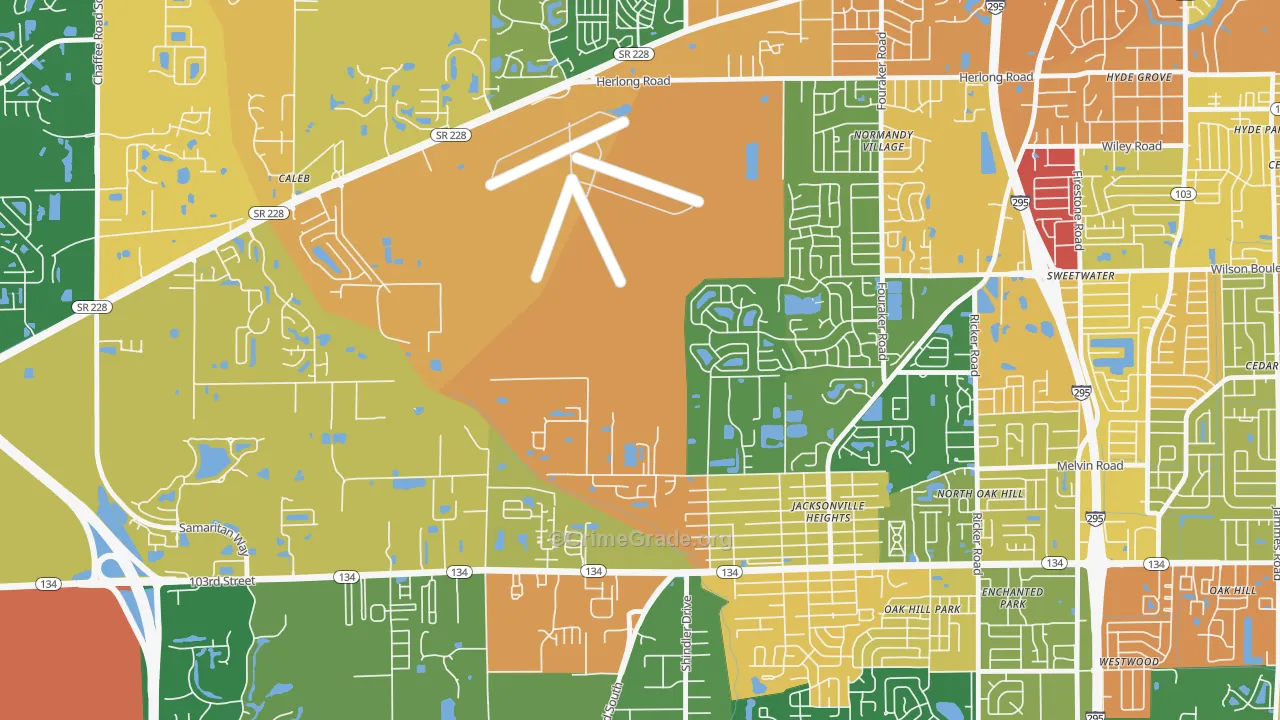 Herlong, Jacksonville, FL Map of Arson Rates